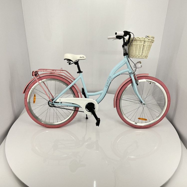 Mestský retro bicykel Goetze Colours 26" 3-prevodový modro ružová + košík